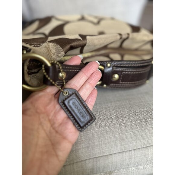 Coach Carly Signature Hobo Bag Brown Sz M Jacquard Shoulder Bag Bronze Hardware - Picture 8 of 13